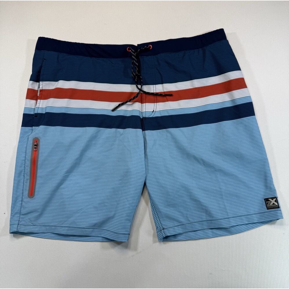ZeroXposur Swim Trunks Mens XXL Blue Striped Board Shorts NWT UPF 50+